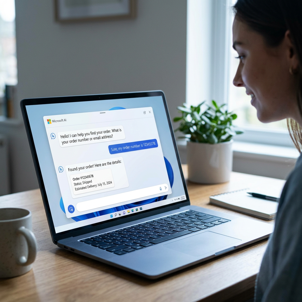 Microsoft-style AI chatbot helping find an order